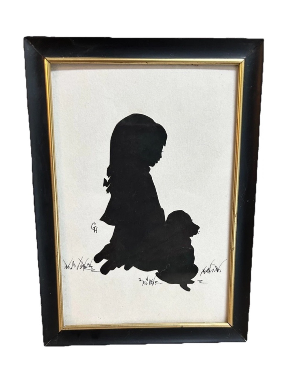 Silhouette Hand Cut Signed Girl
Child With Dog Vintage Framed 5x7